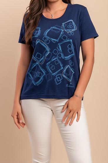Tricou din bumbac cu imprimeu, albastru închis