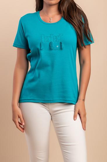 Tricou din bumbac cu ciucuri, turcoaz