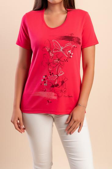 Tricou din bumbac cu imprimeu, fuchsia