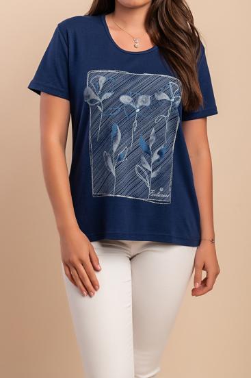 Tricou din bumbac cu imprimeu, albastru închis