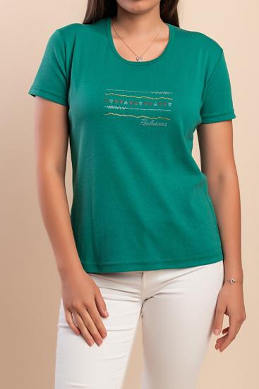Tricou din bumbac cu guler rotund, verde