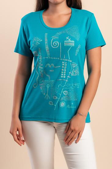 Tricou din bumbac cu imprimeu, turcoaz