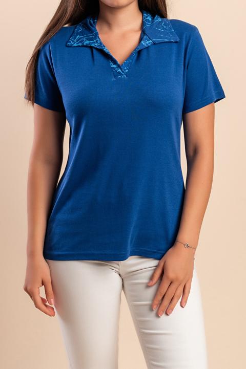 Tricou din bumbac cu guler, albastru închis
