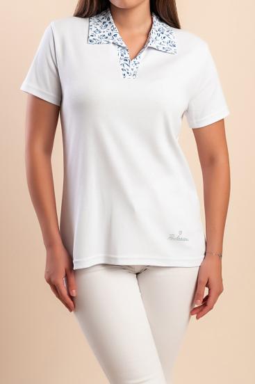Tricou din bumbac cu guler, alb