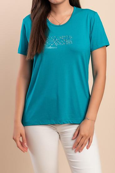 Tricou din bumbac cu imprimeu, turcoaz