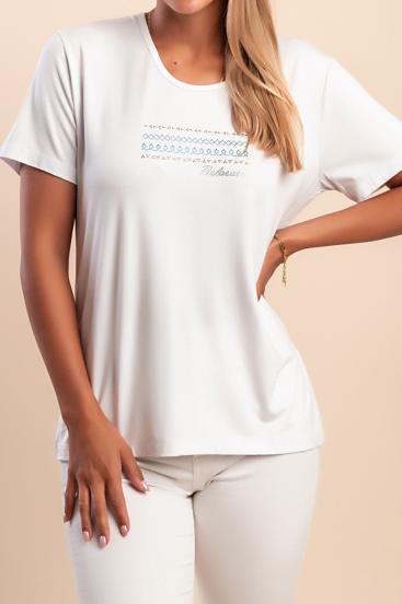 Tricou cu guler rotund, alb