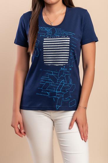 Tricou din bumbac cu imprimeu, albastru închis