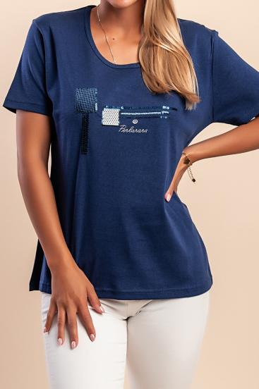 Tricou cu guler rotund, albastru închis