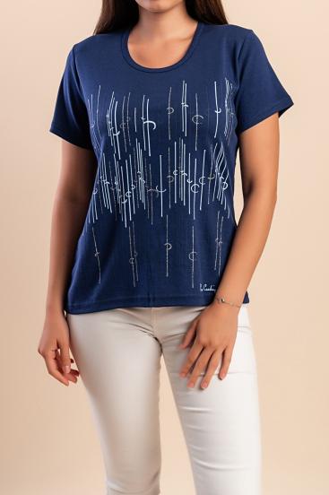 Tricou din bumbac cu imprimeu, albastru închis