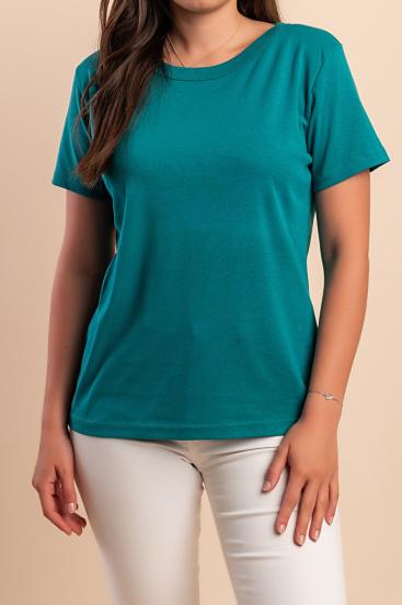 Tricou din bumbac cu guler rotund, turcoaz