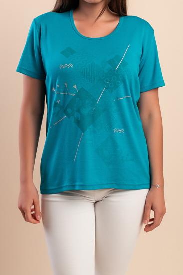 Tricou din bumbac cu imprimeu, turcoaz