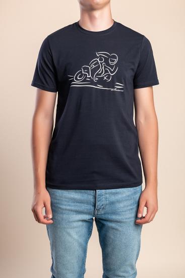 Tricou bărbătesc din bumbac cu imprimeu, albastru închis