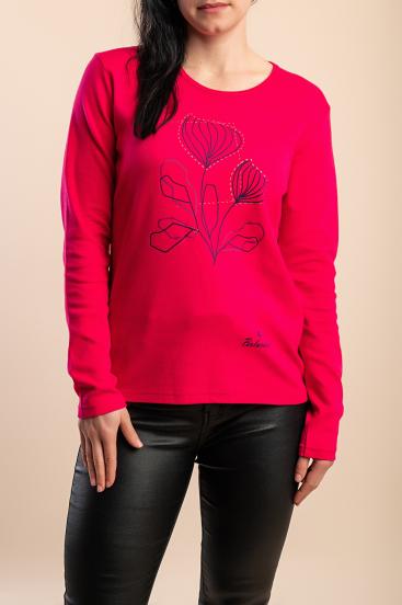 Top din bumbac cu imprimeu, fucsia