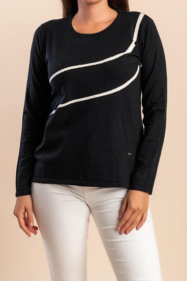 Top tricotat imprimat, negru