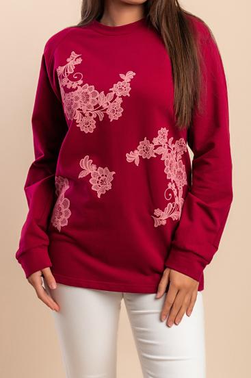 Top cu mânecă lungă din bumbac, fuchsia
