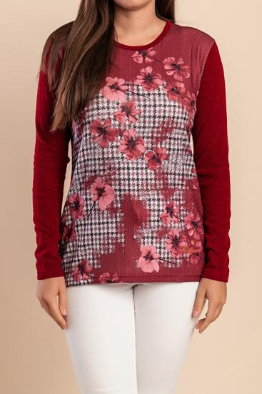 Pulover imprimat, burgundy