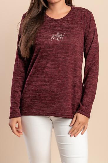 Pulover cu guler rotund, burgundy