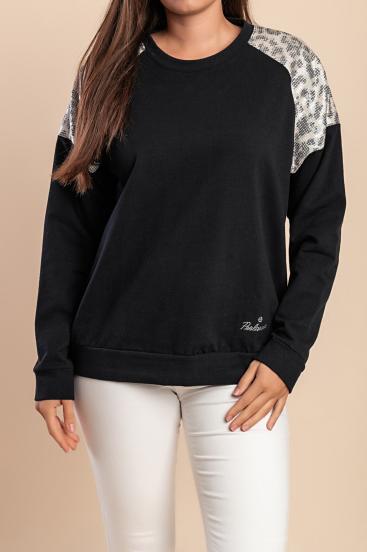 Top din bumbac cu decolteu rotund, negru