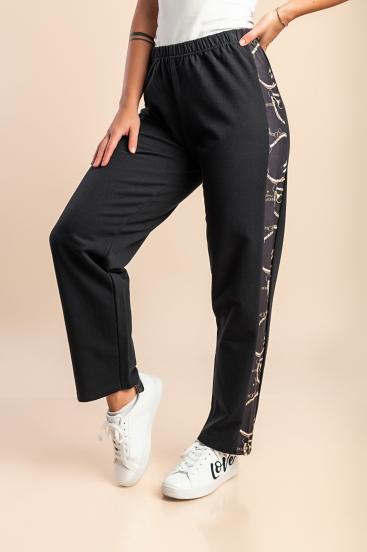Pantaloni din bumbac imprimeu, negri
