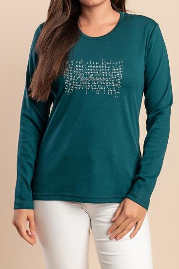 Top din bumbac cu detaliu decorativ, verde