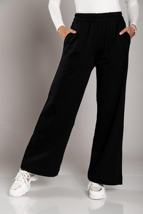 Pantaloni sport din bumbac cu croiala larga Sarema, negru
