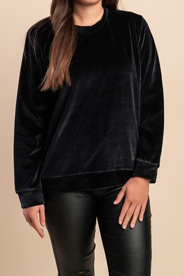 Top cu efect de catifea, negru