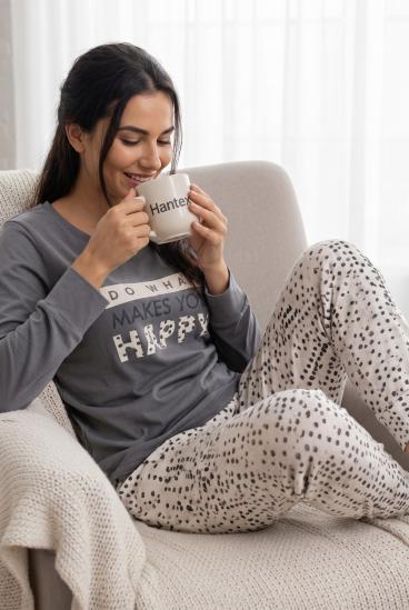 Pijamale lungi imprimate, gri