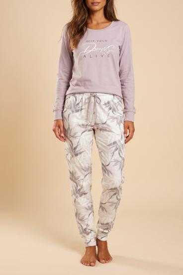Pijamale lungi imprimate, liliac
