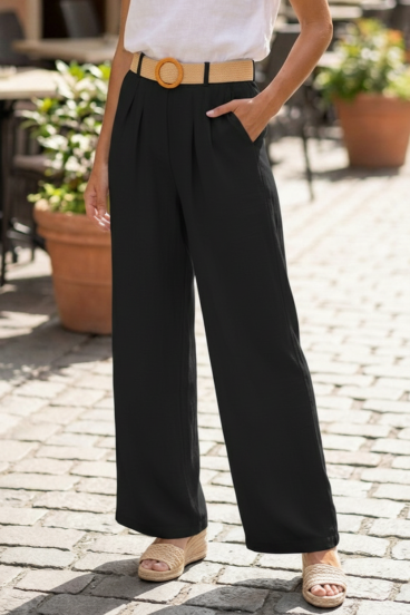 Pantaloni lungi cu talie decorativă, negru