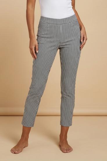 Pantaloni eleganți lungi cu imprimeu în dungi, negri