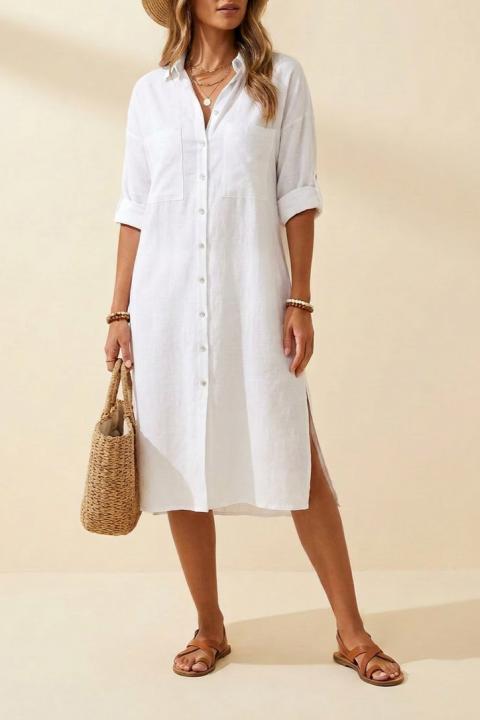 Rochie Maxi Lejeră din In, Albă