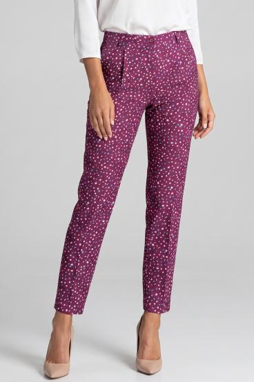 Pantaloni lungi eleganți cu buline, fucsia