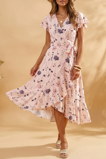 Rochie midi cu imprimeu floral, roz deschis