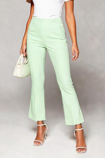 Pantaloni eleganți cu tiv evazat, verde deschis