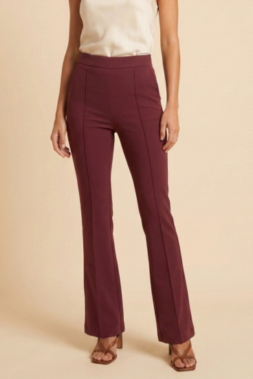 Pantaloni lungi cu talie înaltă și evazați, burgundy