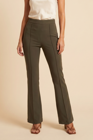 Pantaloni lungi evazați cu talie înaltă, olive