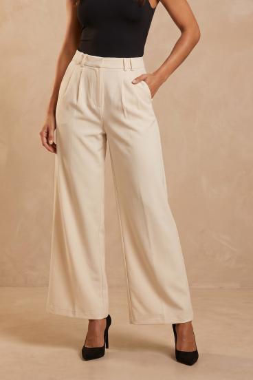 Pantaloni lungi cu croială largă, crem