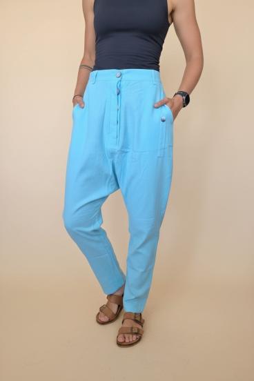 Pantaloni lungi cu nasturi, turcoaz