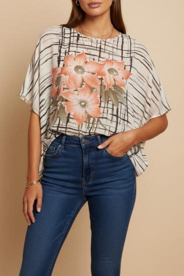 Bluza transparentă cu imprimeu, bej