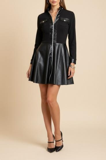 Rochie mini din piele ecologică, neagră