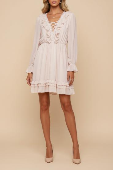 Rochie elegantă cu volane, bej