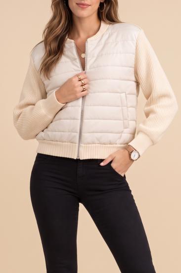 Cardigan tricotat cu fermoar, alb