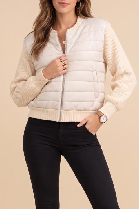 Cardigan tricotat cu fermoar, alb