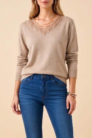 Pulover cu broderie, kaki