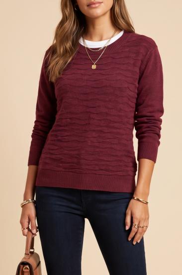 Pulover cu guler rotund pentru femei, burgundy