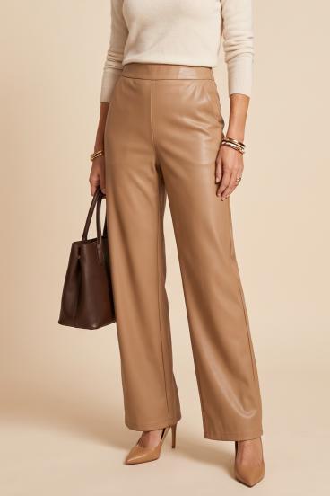 Pantaloni din piele ecologică, maro deschis
