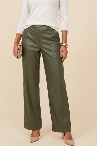 Pantaloni din piele ecologică, verde măsliniu