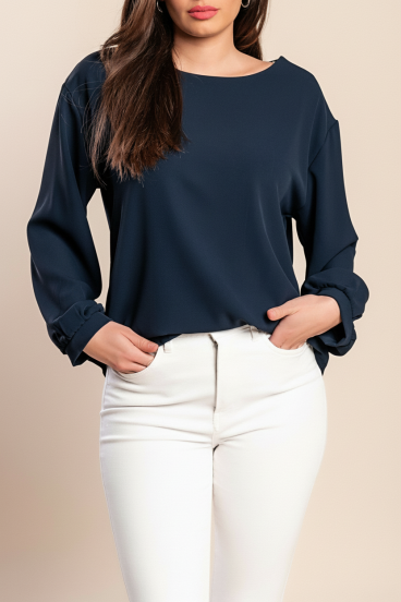 Bluza cu guler rotund, albastru închis