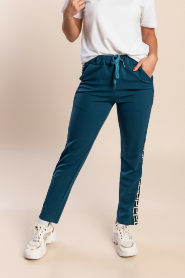 Pantaloni cu model geometric, petrol