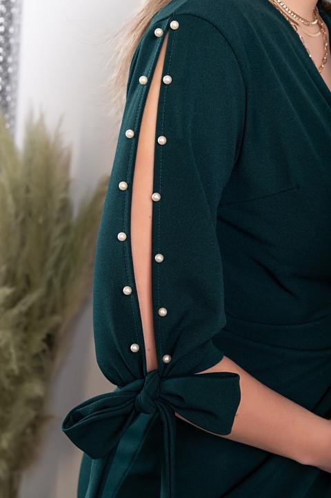Rochie mini elegantă cu detaliu de margele și decolteu în 'V' Candys, verde